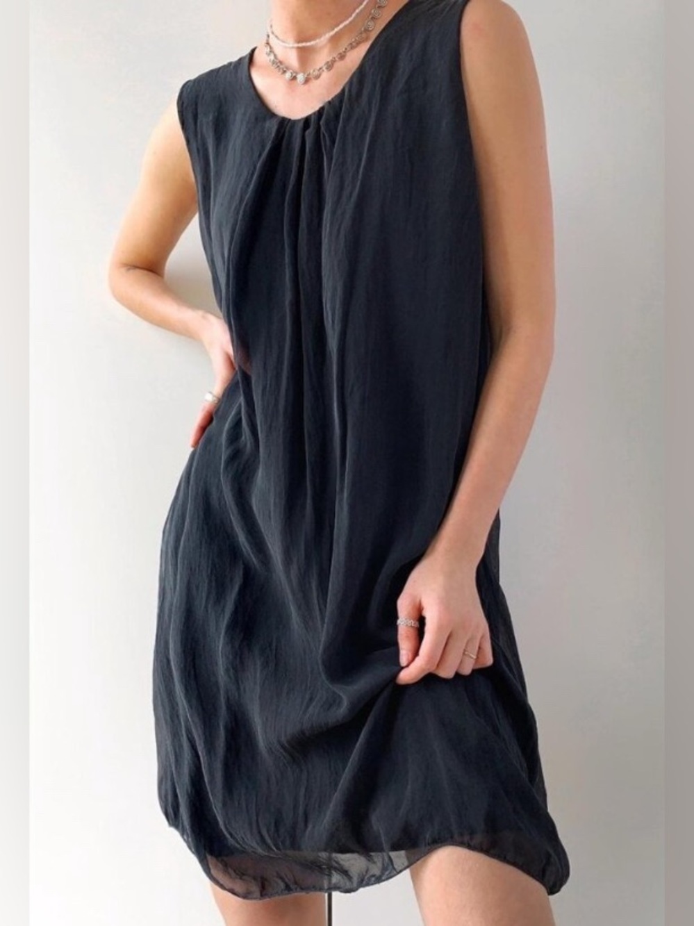 Marina Gigli Silk Sheer Sleeveless Flowy Black Dress Women’s Small Elegant Party